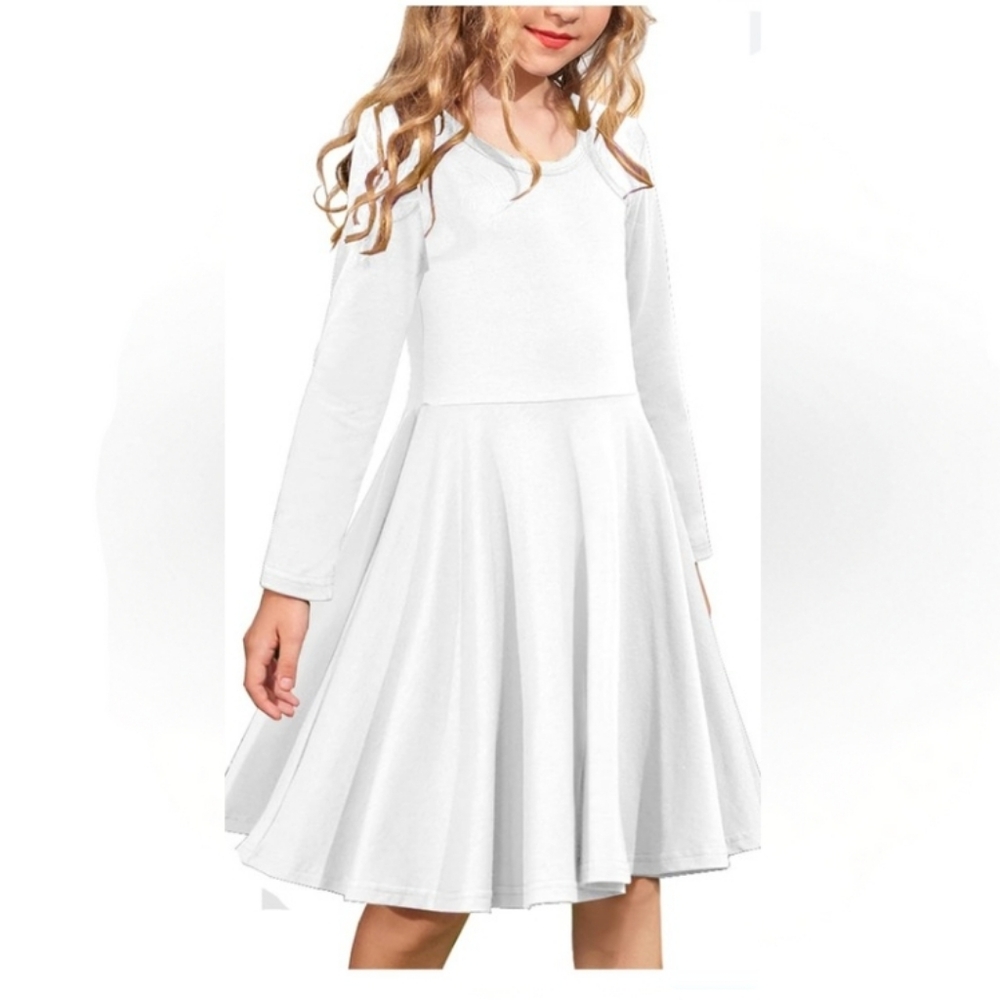 NEW Arshiner Kids White Dress Girl's 11/12 Years (150) Long Sleeve Stretchy